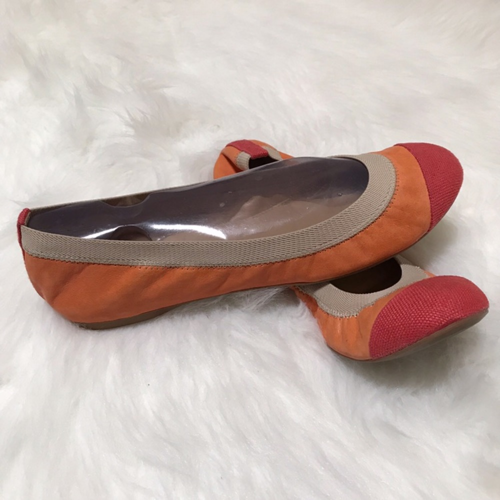 J.Crew Colorblock Ballet Flats Orange Coral Leather Cap Toe Slip On Size 8.5